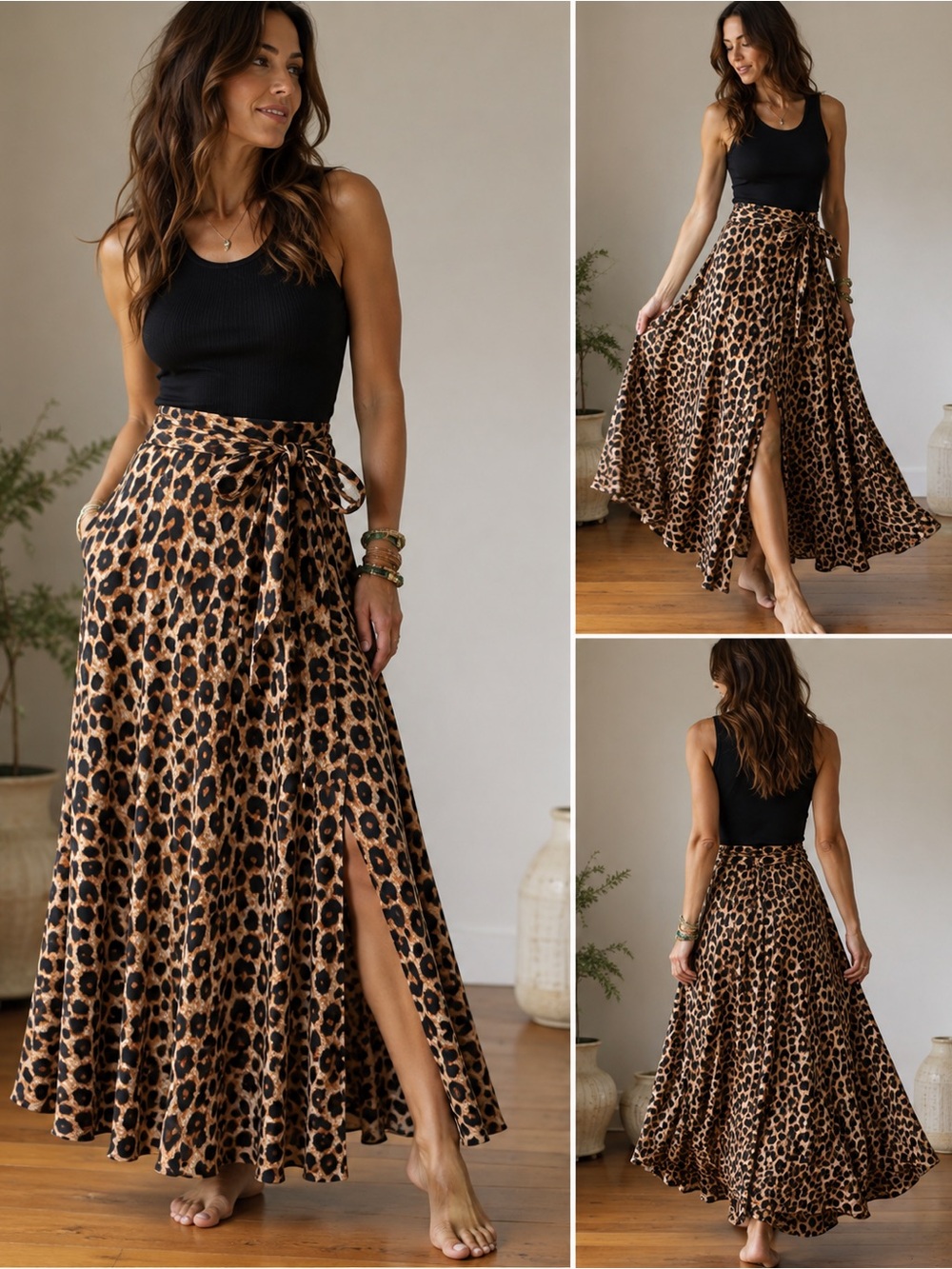 BellanBlue Leopard Tie-Waist Maxi Skirt - Brown & Black - Picture 1 of 8